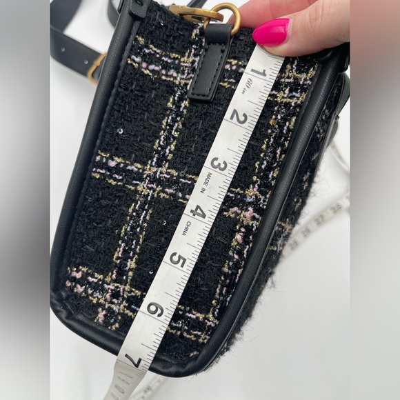 Guess Tweed Silvana Small tote Handbag Adjustable Strap Crossbody Black - Picture 12 of 13